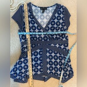 INC International Concepts Floral Blue and White Flattering Long Shirt